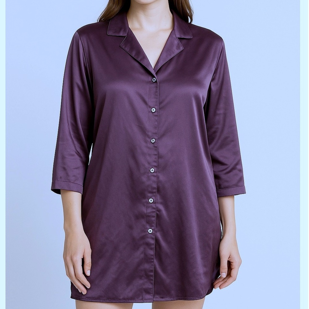 Victoria's Secret Sleep Shirt Top Button Down 3/4 Sleeve Purple Size Medium